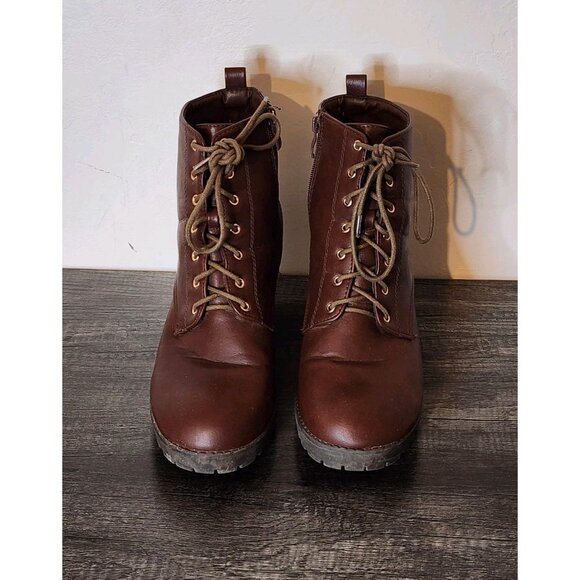 Toda Moda Women's Boots Block Heel Side Zipper Brown Size 10 - Picture 1 of 11